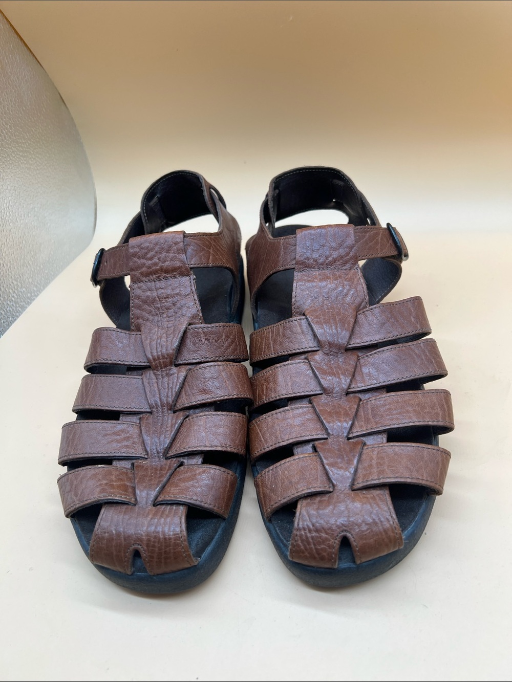 Mephisto Brown Leather Fisherman Sandals Men’s EU 44 US 10.5-11 Made in Portugal
